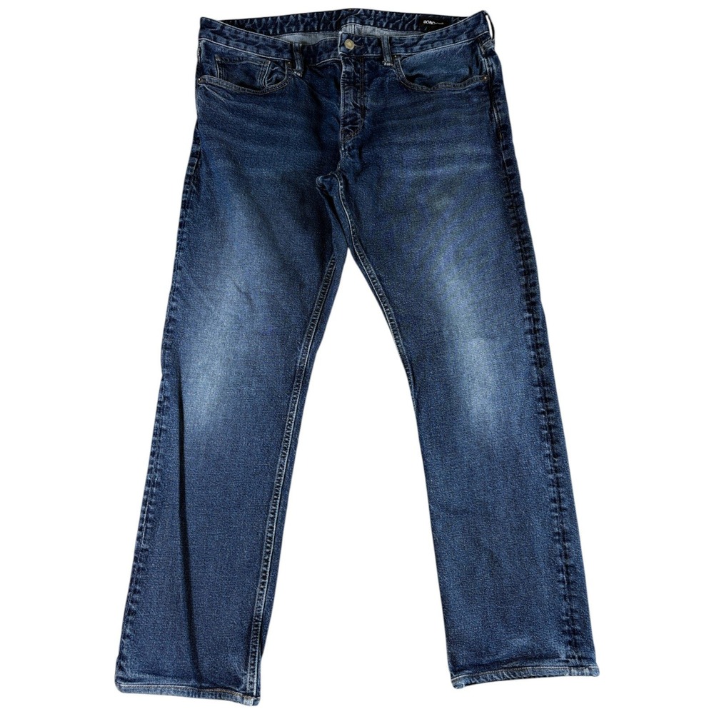 Bonobos Jeans Mens 36x32 Blue Straight Dark Washed Durable Faded Workwear Casual